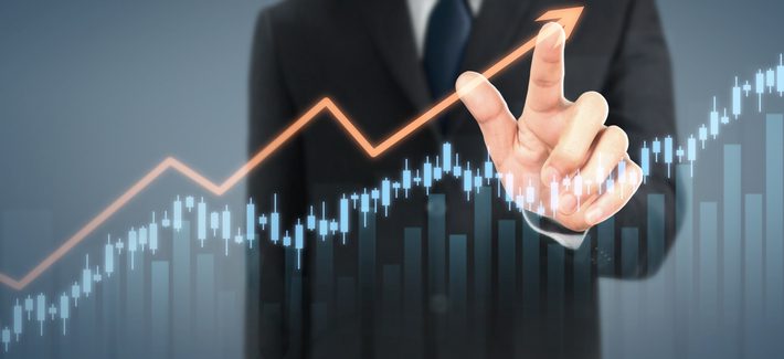 Businessman plan graph growth and increase of chart positive ind