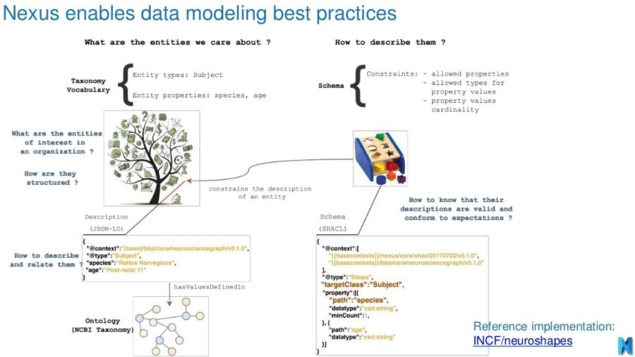 Nexus enables data modeling best practices Reference implementation: INCF/neuroshapes 