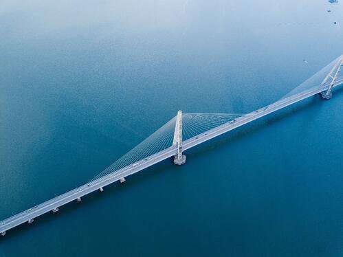 A long suspension bridge over water