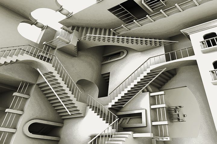 3D illustration of Escher’s inspired stairs