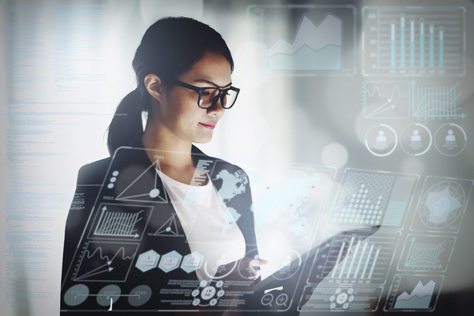 young business woman working in office with tablet