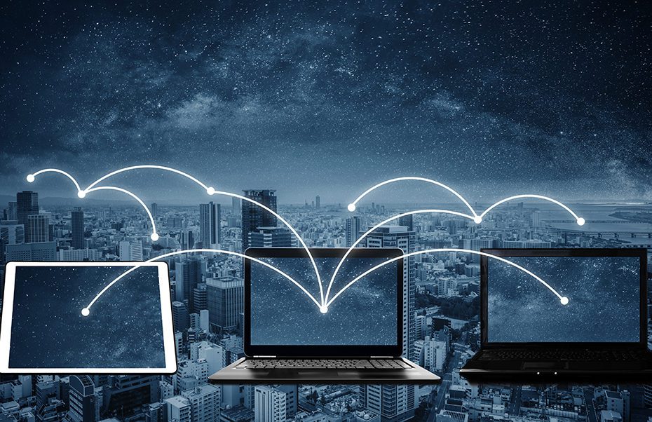 laptop computers with network connection and sharing data to oth