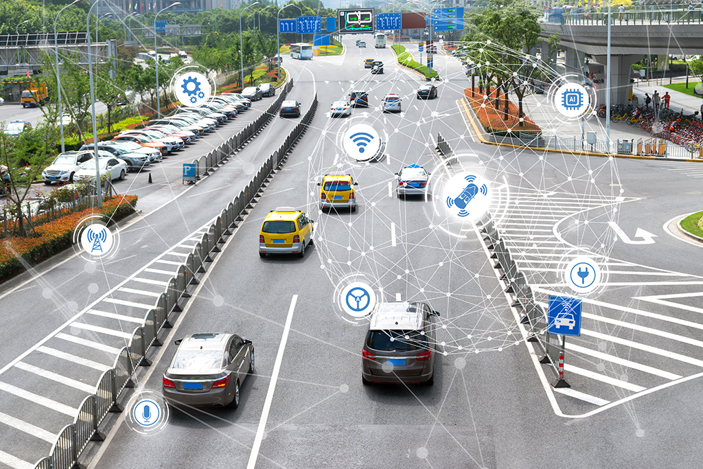 Smart car , Autonomous self-driving mode vehicle on metro city r