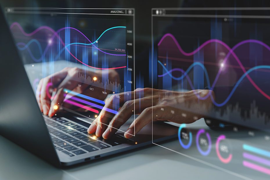 Hand of businessman finger point touch on screen for analyze inv