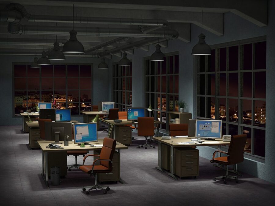 modern office interior in the night 3d illustration