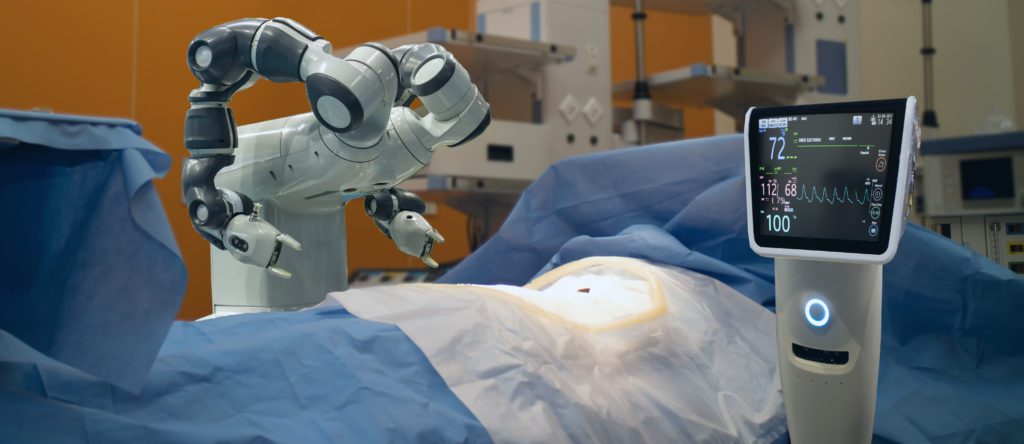 smart medical technology concept,advanced robotic surgery machine at Hospital, robotic surgery are precision, miniaturisation, smaller incisions, decreased blood loss, less pain,  quick healing time