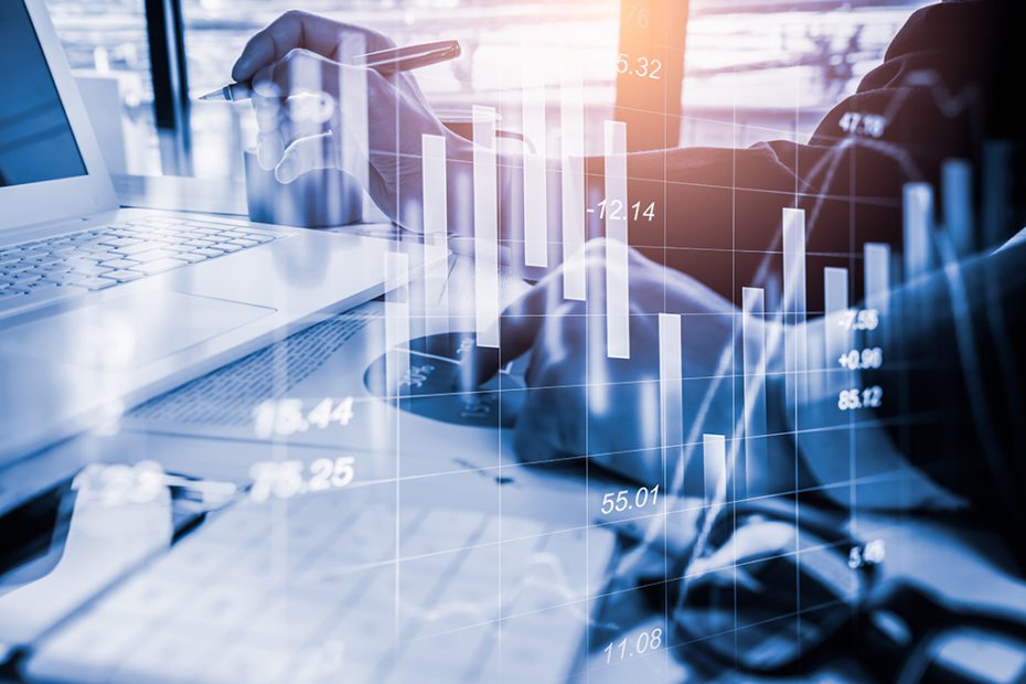 Stock market or forex trading graph and candlestick chart suitab