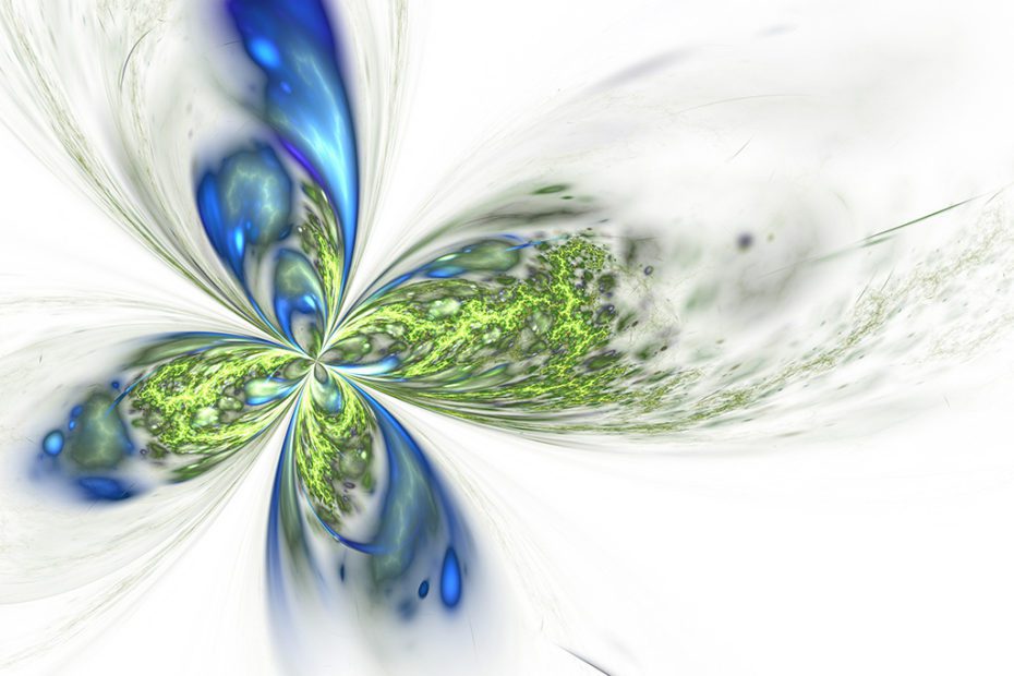 Blue and green fractal flower or butterfly, digital artwork for