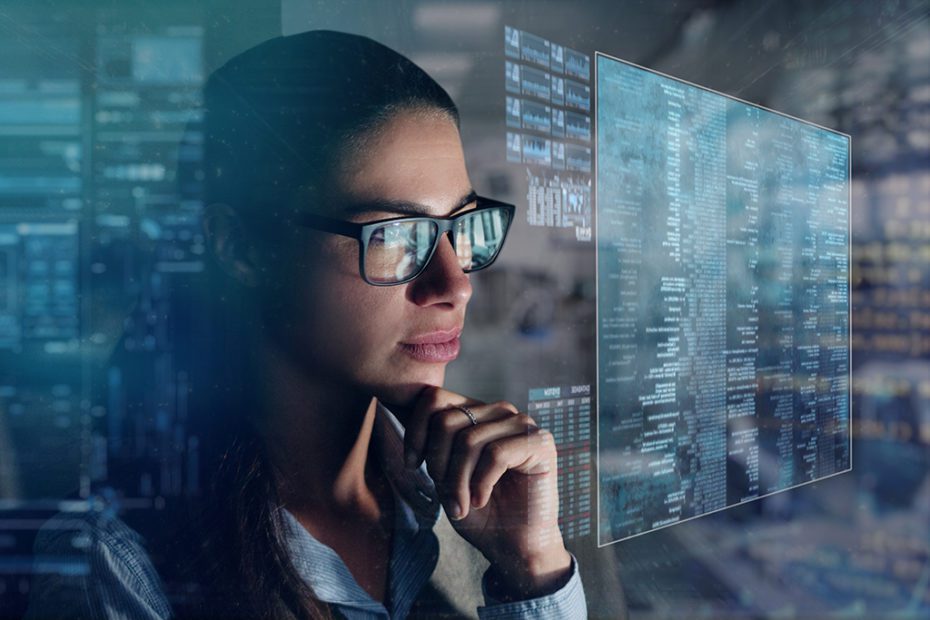 Close up of a beautiful girl with glasses while she is working w