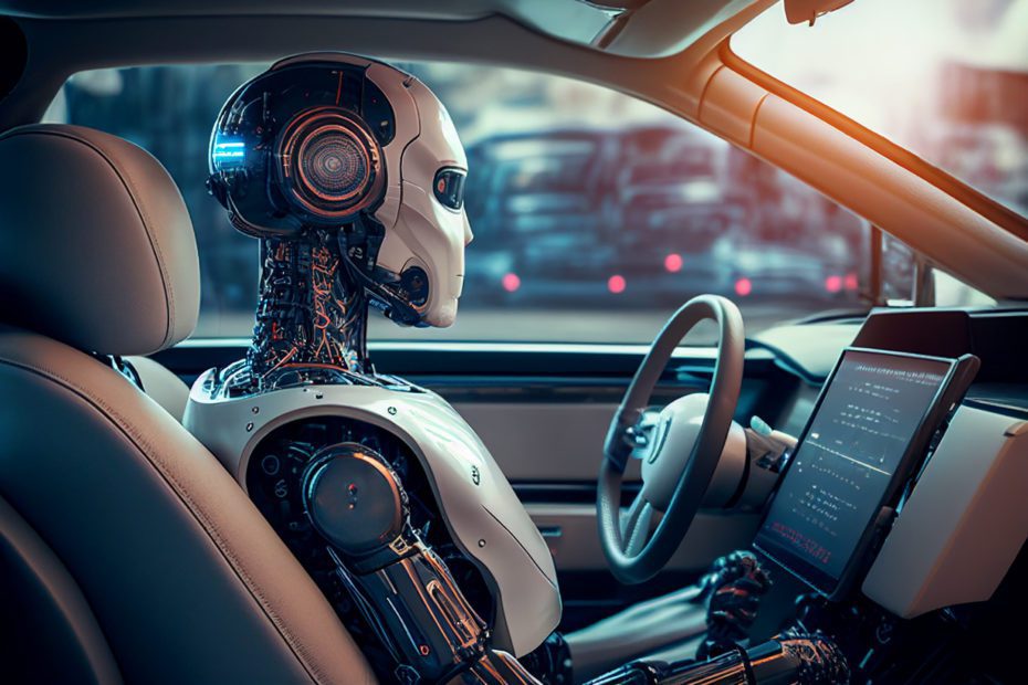 Robot steering an autonomous self driving car also known as driv
