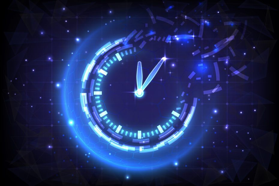 Futuristic Sci-Fi glowing HUD clock fading. Abstract time machin