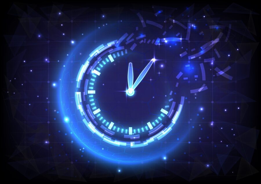 Futuristic Sci-Fi glowing HUD clock fading. Abstract time machin