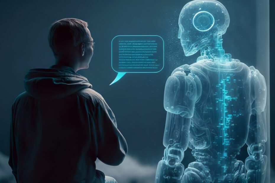 person talking with robotic ai.futuristic technology or machine