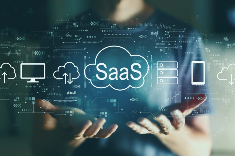 SaaS – software as a service concept with young man