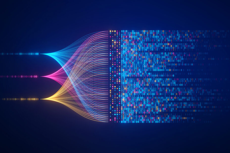 Big data technology and data science illustration. Data flow con