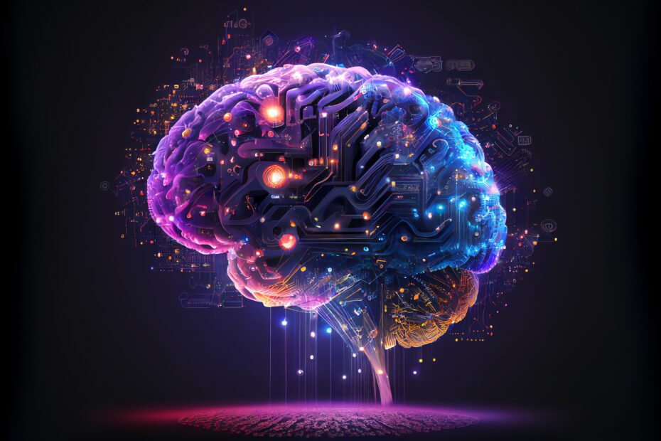 Human brain showing Intelligent thinking processing through the