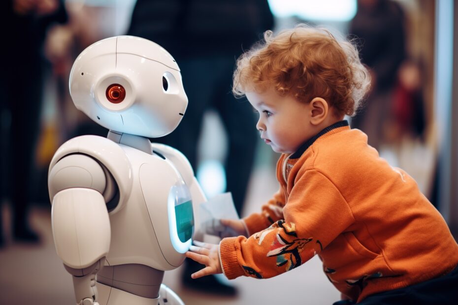 Cute robot with a baby