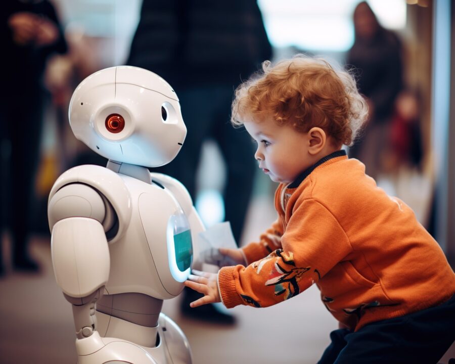 Cute robot with a baby