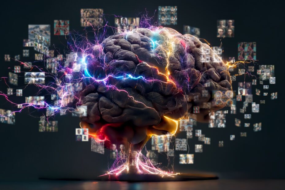 concept of a human brain full with creativity, shows multiple co