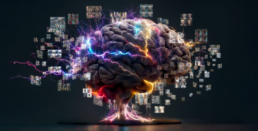 concept of a human brain full with creativity, shows multiple co