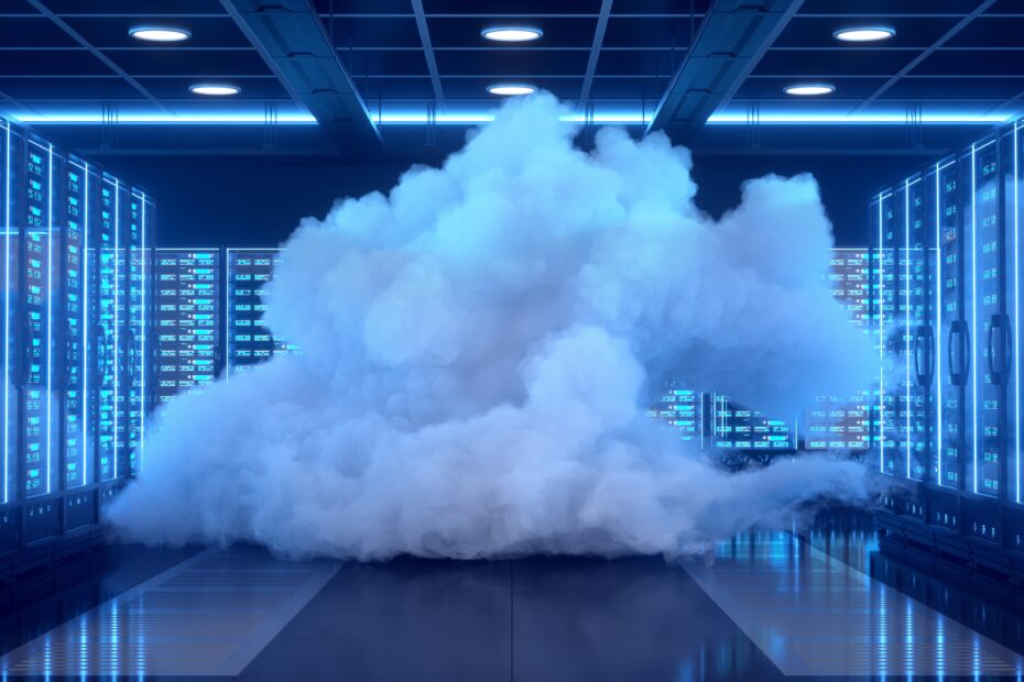 Large cloud within a data center. Sustainable data computing bac