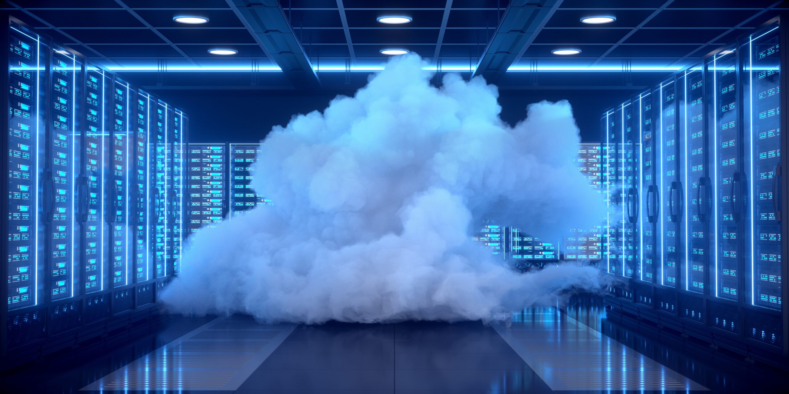 Large cloud within a data center. Sustainable data computing bac