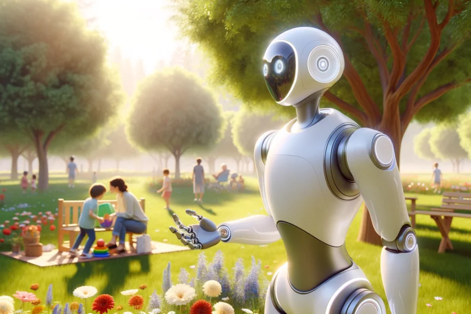 DALL·E-2024-05-22-21.58.13-A-cognitive-robot-interacting-in-a-natural-environment.-The-robot-has-a-sleek-humanoid-appearance-with-smooth-organic-lines-and-soft-neutral-colors