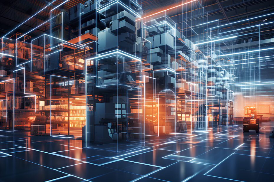 Futuristic technology. Digitalization of Industry process, retail warehouse.