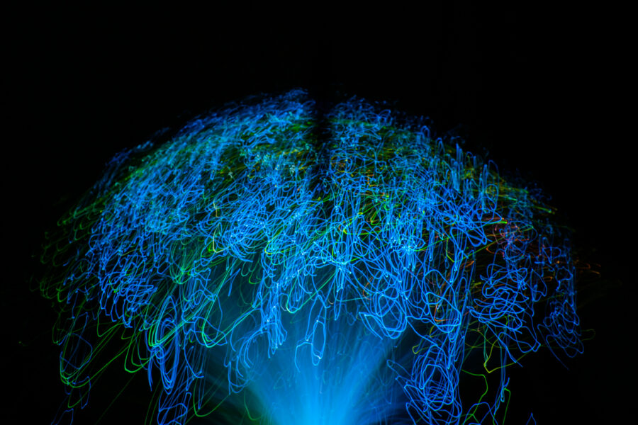 Artificial intelligence digital brain. Shaped with blue neural connection glowing lines.