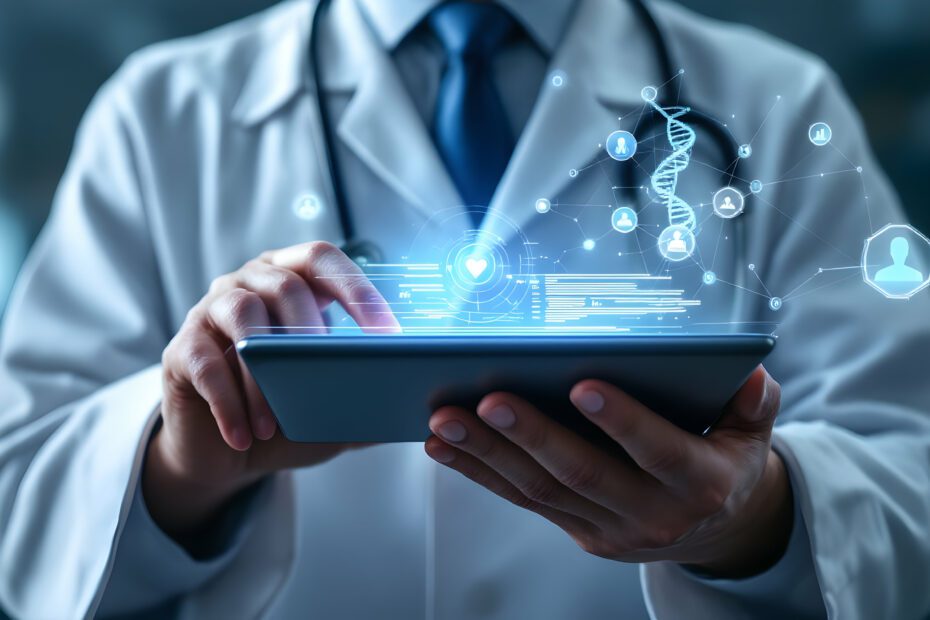 Doctor Using Tablet with Digital Health Data